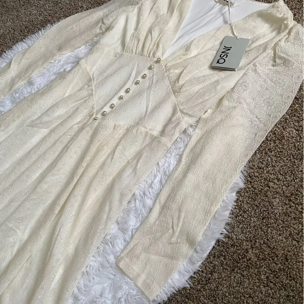 JNSQ Dress Cream Long Sleeve Wool Blend Maxi Cottage‎ Core Farmhouse Prairie 6